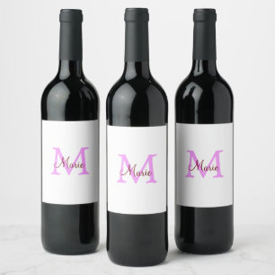 Étiquette Pour Bouteilles De Vin simple minimal ajouter nom monogramme rose rouge