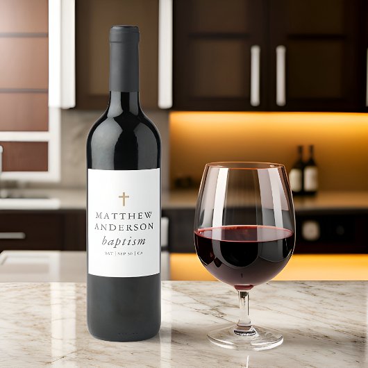 Étiquette Pour Bouteilles De Vin Simple moderne Elegant Cross Baby Baptism