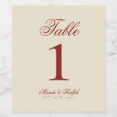 Étiquette Pour Bouteilles De Vin Simple Old Money Bold Red Wedding Table Numbers (Étiquettes simples)