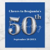 Étiquette Pour Bouteilles De Vin Simple Royal Blue moderne et Silver 50e anniversai (Étiquettes simples)