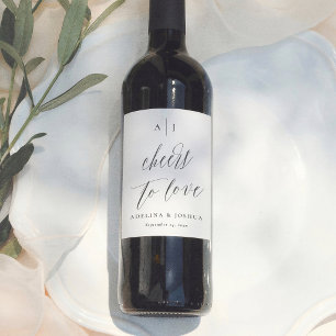Étiquette Pour Bouteilles De Vin Simple Script À l'amour Monogramme Mariage