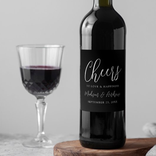 Étiquette Pour Bouteilles De Vin Simple script noir Cheers to Love Mariage