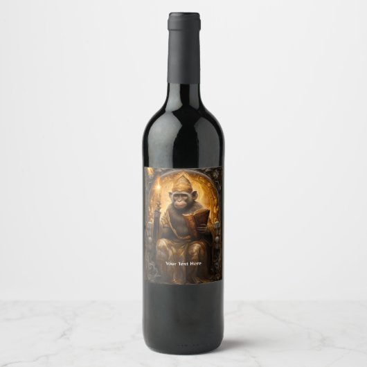 Étiquette Pour Bouteilles De Vin Singe avec livre (Devant)