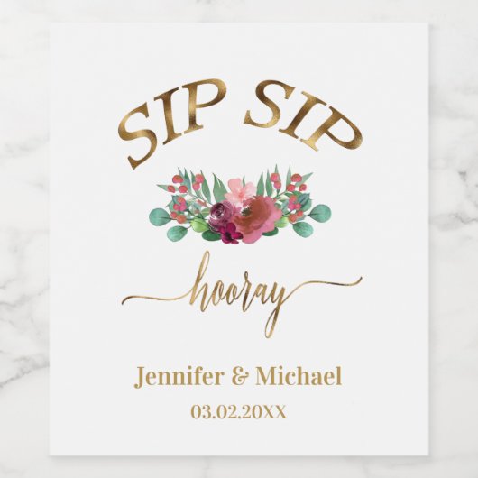 ÉTIQUETTE POUR BOUTEILLES DE VIN "SIP SIP HOORAY" (Étiquettes simples)