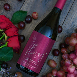 Étiquette Pour Bouteilles De Vin Sip Sip hooray ruby mariage Anniversaire 40e rouge