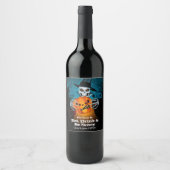 Étiquette Pour Bouteilles De Vin Skeleton effrayant et Halloween Citrouille (Devant)