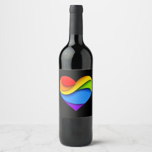 Étiquette Pour Bouteilles De Vin SlipperyJoe's cœur en forme de couche arc-en-ciel 