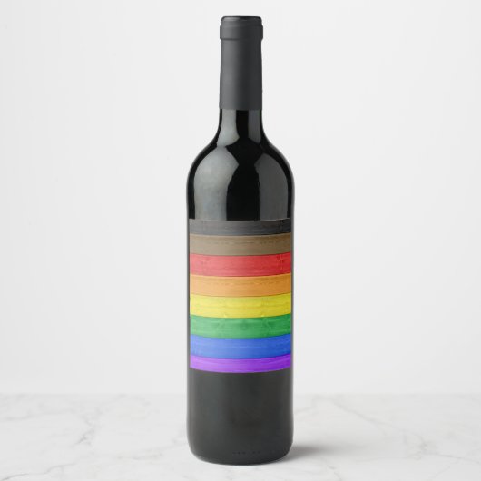 Étiquette Pour Bouteilles De Vin SlipperyJoe's inclusive gay pride drapeau en bois  (Devant)