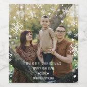 Étiquette Pour Bouteilles De Vin Snowflakes Arched Frame Holiday Overlay Photo (Étiquettes simples)