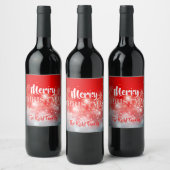 Étiquette Pour Bouteilles De Vin Snowflakes blancs Sparkh Bokeh sur Red Xmas (Bouteilles)