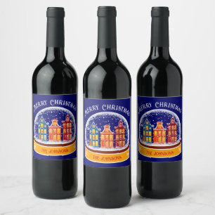 Étiquette Pour Bouteilles De Vin Snowglobe Village Amsterdam Noël