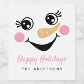 Étiquette Pour Bouteilles De Vin Snowman Face Joyeuses Vacances (Étiquettes simples)