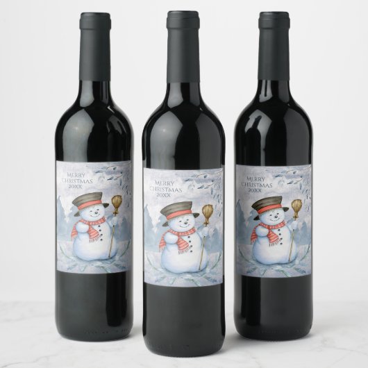 Étiquette Pour Bouteilles De Vin Snowman hiver Merry Typographie Année Noël (Bouteilles)