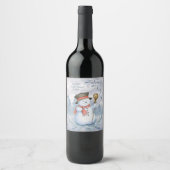Étiquette Pour Bouteilles De Vin Snowman hiver Merry Typographie Année Noël (Devant)