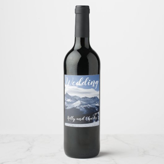 Étiquette Pour Bouteilles De Vin Snowy Mountains Mariage de scène (Devant)