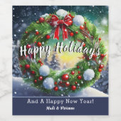 Étiquette Pour Bouteilles De Vin Snowy Wreath Holiday (Étiquettes simples)