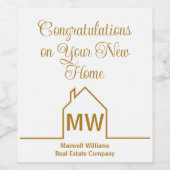 Étiquette Pour Bouteilles De Vin Société immobilière Chic Gold Home Félicitations (Étiquettes simples)