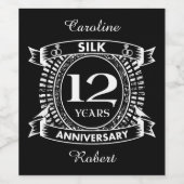 Étiquette Pour Bouteilles De Vin Soie du 12e anniversaire du mariage (Étiquettes simples)