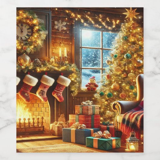 Étiquette Pour Bouteilles De Vin Soir de Noël cosy (Étiquettes simples)