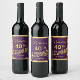 Étiquette Pour Bouteilles De Vin Soirée de 40e anniversaire élégante violette et or