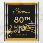 Étiquette Pour Bouteilles De Vin Soirée de 80e anniversaire élégante musique noire  (Étiquettes simples)