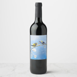 Étiquette Pour Bouteilles De Vin Soirée Grosbeak Peinture - Cute Original Chien Art