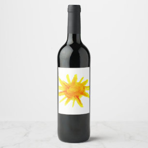 Étiquette Pour Bouteilles De Vin Soleil jaune vif peint à la main