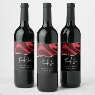Étiquette Pour Bouteilles De Vin Sombre Rouge Glam Wavy Satin Résumé Mariage de con