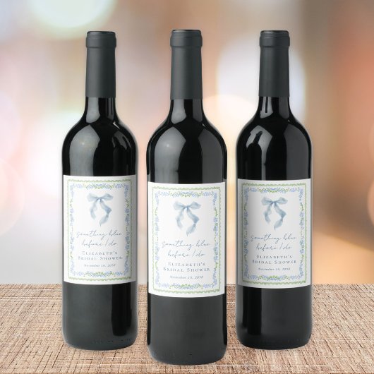 Étiquette Pour Bouteilles De Vin Something Blue Before I Do Bow Bridal Shower