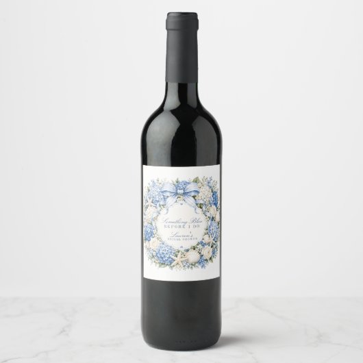 Étiquette Pour Bouteilles De Vin Something Blue Before I Do Hydrangea Enterrement d (Devant)