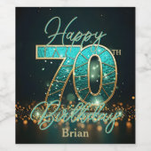 Étiquette Pour Bouteilles De Vin Sophistiqué Turquoise et métal or 70e anniversaire (Étiquettes simples)