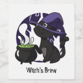Étiquette Pour Bouteilles De Vin Sorcière adorable Chat noir sorcière brasse (Étiquettes simples)