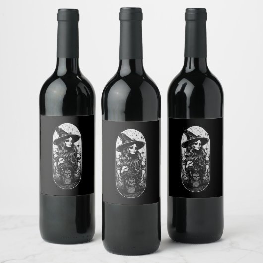 Étiquette Pour Bouteilles De Vin Sorcière avec lanterne Halloween (Bouteilles)
