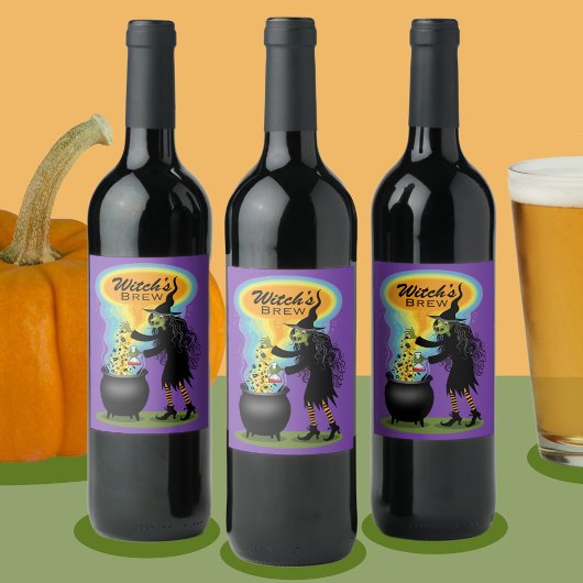 Étiquette Pour Bouteilles De Vin Sorcière Brûler Potion En Cauldron