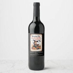 Étiquette Pour Bouteilles De Vin Sorcière de Halloween envoûtante Citrouille vintag