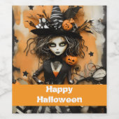 Étiquette Pour Bouteilles De Vin Sorcière d'Halloween avec citrouilles (Étiquettes simples)