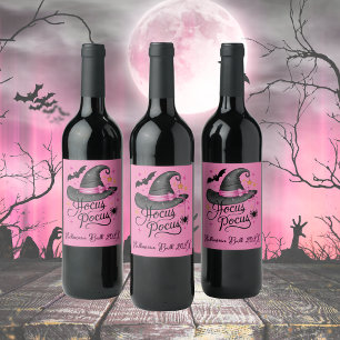 Étiquette Pour Bouteilles De Vin Sorcière Halloween rose et noir personnalisable