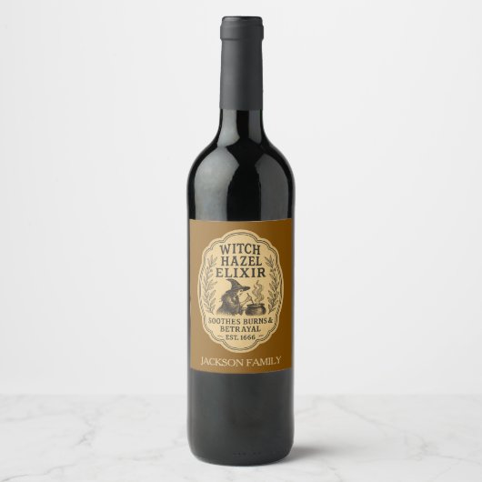 Étiquette Pour Bouteilles De Vin Sorcière Hazel Elixir Soothes Burns & Betrayal Ton (Devant)