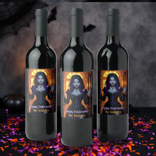 Étiquette Pour Bouteilles De Vin Sorcière noire et violette Personnalisée Halloween
