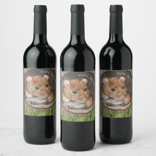 Étiquette Pour Bouteilles De Vin Souris rustique aquarelle
