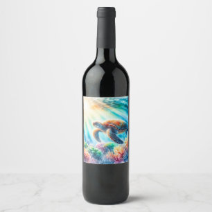 Étiquette Pour Bouteilles De Vin Sous la tortue de mer