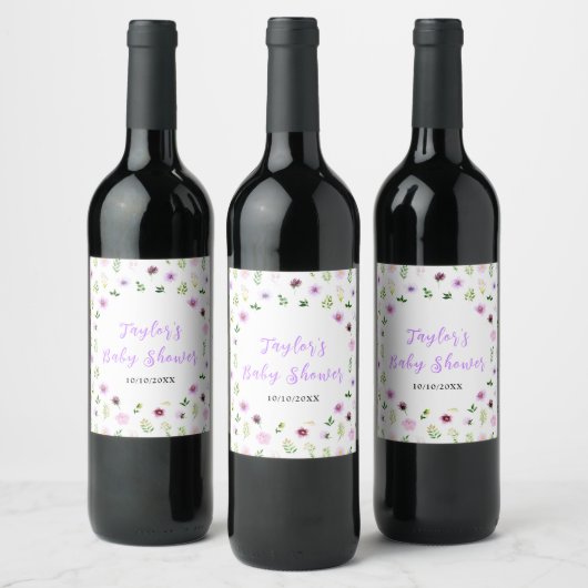 Étiquette Pour Bouteilles De Vin Spring Purple Floral Baby Shower (Bouteilles)