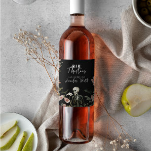 Étiquette Pour Bouteilles De Vin Squelette Fleur Rose RIP Fête d'anniversaire 40 an