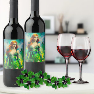 Étiquette Pour Bouteilles De Vin St Patrick's Day Green Irish Fairy 3 feuilles Clov