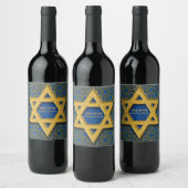 Étiquette Pour Bouteilles De Vin Star of David Blue Gold Happy Purim (Bouteilles)