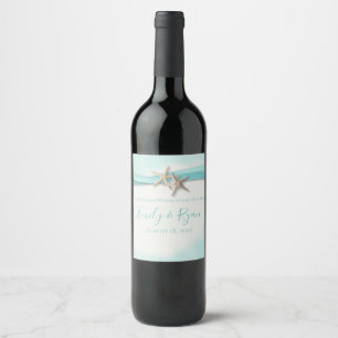 Étiquette Pour Bouteilles De Vin Starfish and Ribbon Turquoise Beach Sparkling Wine