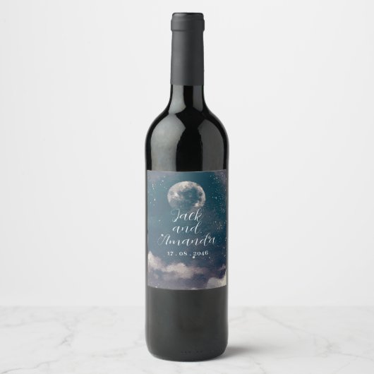 Étiquette Pour Bouteilles De Vin Starry Night Moonlight Wedding Wine Bottle Label (Devant)