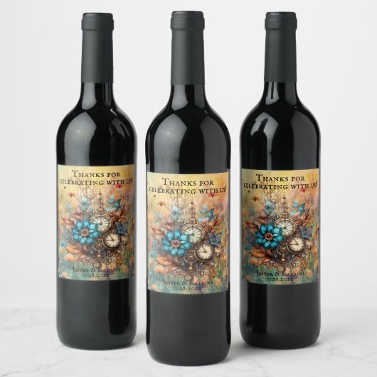 Étiquette Pour Bouteilles De Vin Steampunk Floral (Bouteilles)