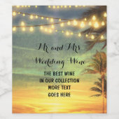 Étiquette Pour Bouteilles De Vin String Lights Palms Beach Wedding (Étiquettes simples)