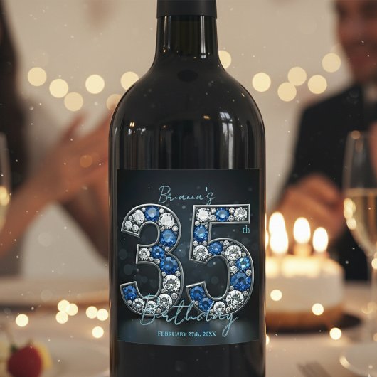 Étiquette Pour Bouteilles De Vin Style Glam Sapphire Diamond 35e anniversaire